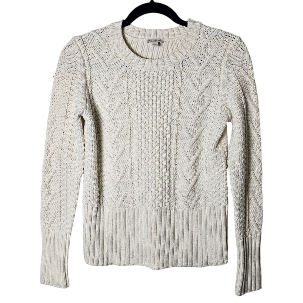 Gap Cable Knit‎ Sweater Womens Small Cream Cotton Wool Blend Crew Neck Pullover